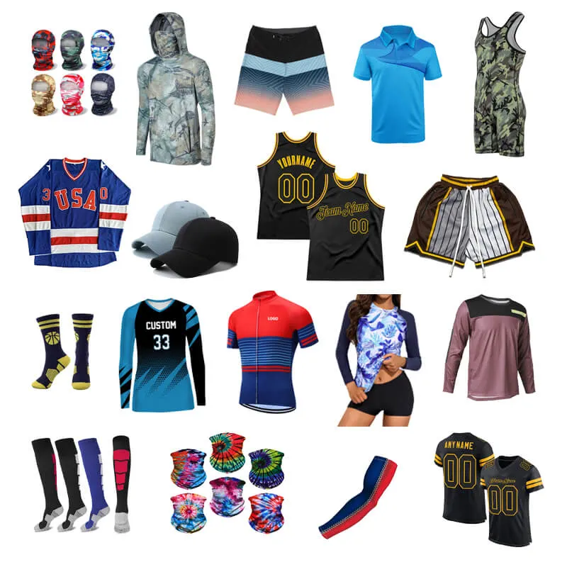 Custom Men Fishing Shirt Board Shorts Swim Trunks Swimwear Polo Clothing Cycling Arm Sleeves Socks Hockey Basketball Football Jersey Uniform Sports Wear Apparel